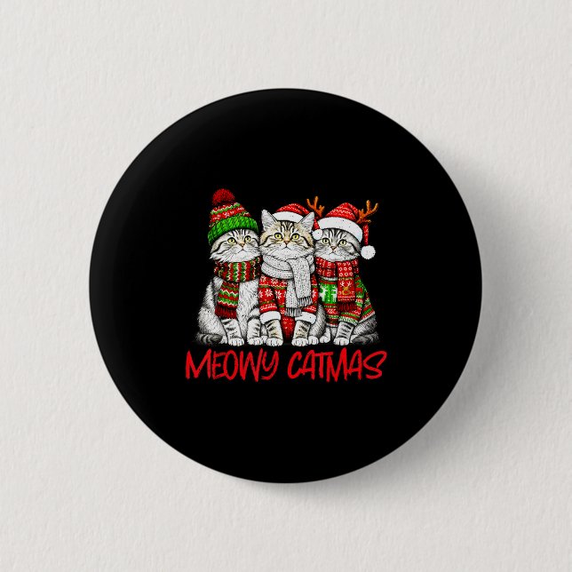 Funny Meowy Catmas Christmas Cats Ugly Sweater Gra 2 Inch Round Button (Front)