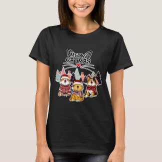 Funny Meowy Catmas Christmas Hilarous T-Shirt