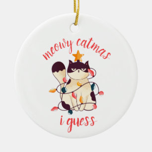 Funny Meowy Catmas I Guess Sarcastic Pun Photo Ceramic Ornament