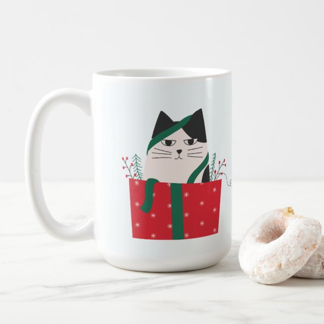  Funny Meowy Christmas Cat Wraparound Coffee Mug (With Donut)