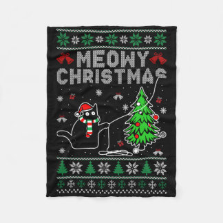Funny Meowy Christmas Cats Lovers Ugly Xmas Holida Fleece Blanket
