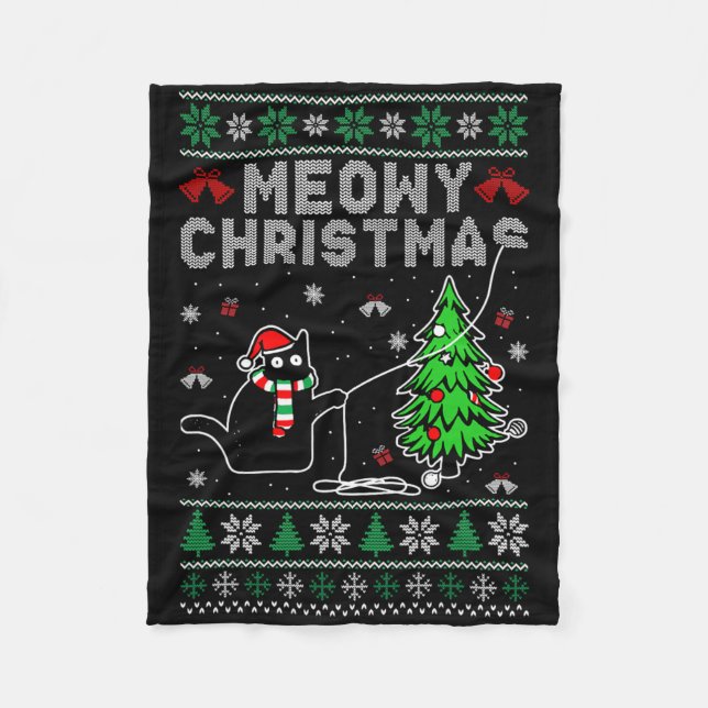 Funny Meowy Christmas Cats Lovers Ugly Xmas Holida Fleece Blanket (Front)
