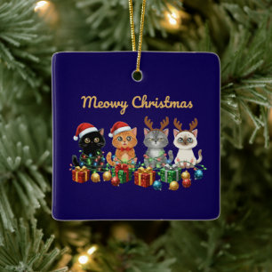 Funny Meowy Christmas Cute Cats Holiday Kittens Ceramic Ornament