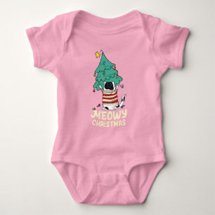 Funny Meowy Christmas Grumpy Tuxedo Cat Xmas Tree Baby Bodysuit