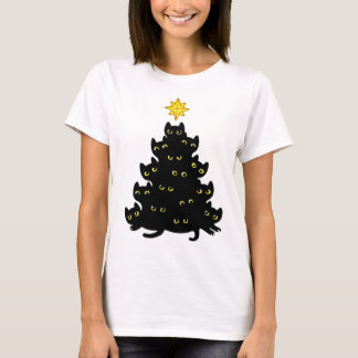Funny Meowy Kawaii Black Cats Christmas Tree T-Shirt