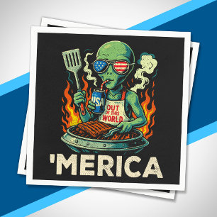 Funny ’Merica Alien BBQ Grilling Patriotic Retro Napkin