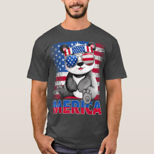 Funny Merica Panda Bear With USA Flag Headband 4th T-Shirt