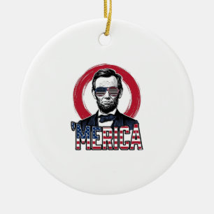 Funny Merica Patriotic President Vintage Vector De Ceramic Ornament