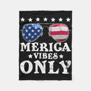Funny Merica Vibes Only American Flag Sungles 4th Fleece Blanket