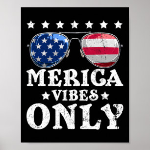 Funny Merica Vibes Only American Flag Sungles 4th  Poster