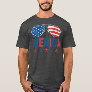 Funny Merica With Sunglasses USA Flag 4th Of July T-Shirt