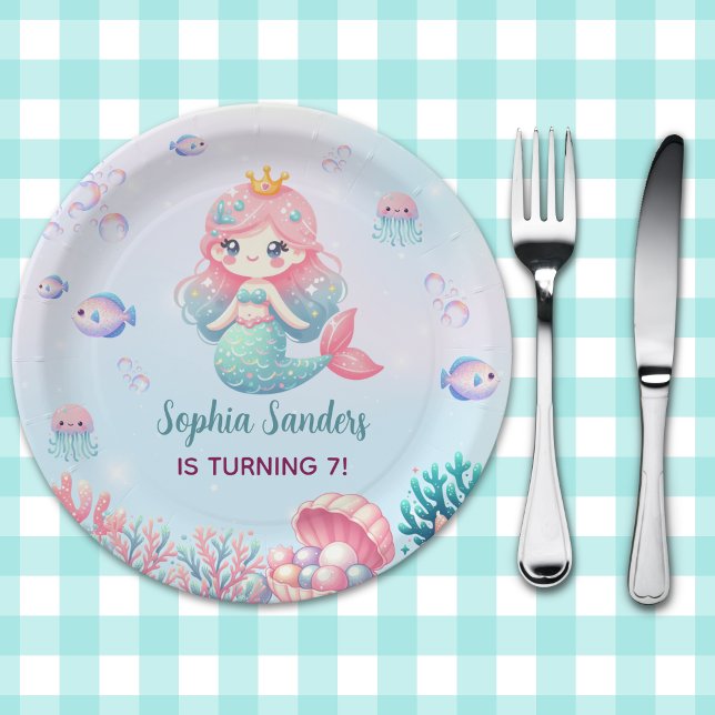 Funny  Mermaid Birthday Girl Paper Plate (Creator Uploaded)