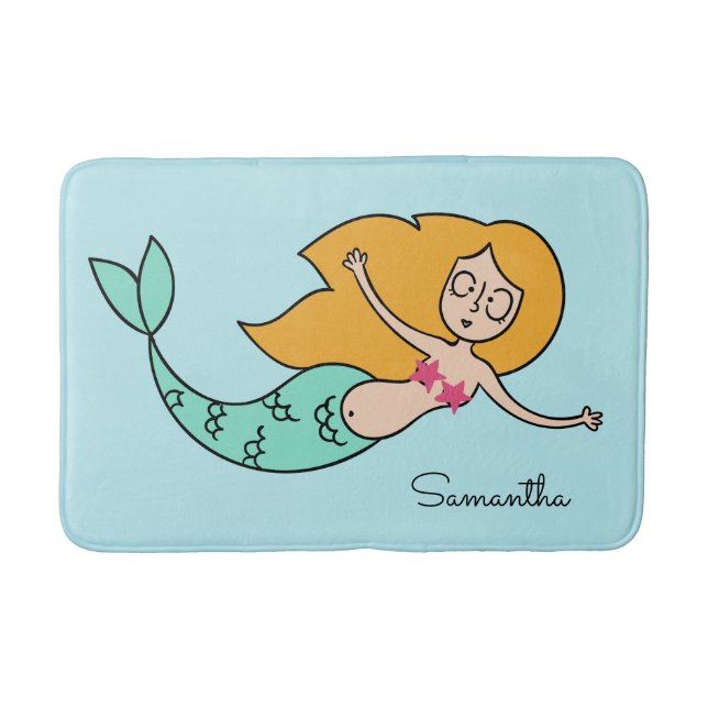 Funny Mermaid custom name & colour bath mats (Front)
