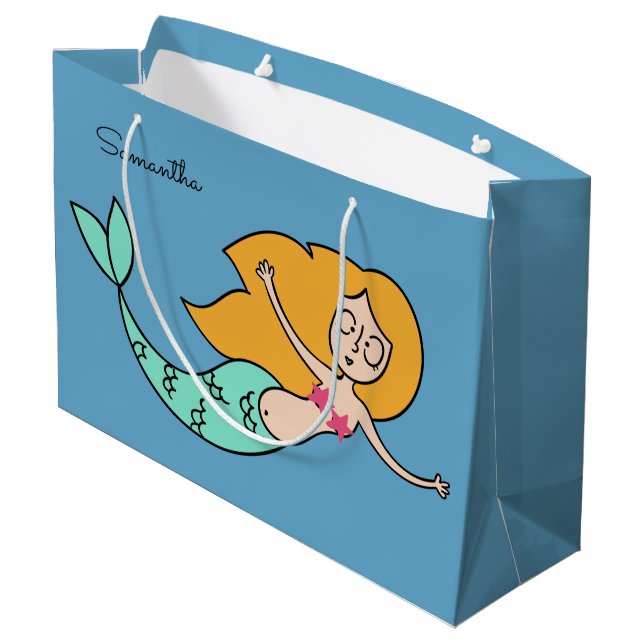 Funny Mermaid custom name large gift bag (Back Angled)