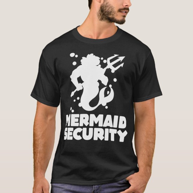 Funny Merman Mermaid Security Swimming Beach T-Shirt (Front)