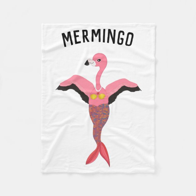Funny Mermingo Graphic: Flamingo-Mermaid Fleece Blanket (Front)