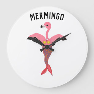 Funny Mermingo Graphic: Flamingo-Mermaid Hybrid Large Clock