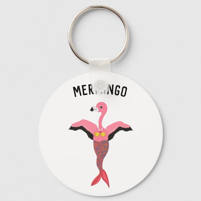 Funny Mermingo Magical Pink Flamingo Mermaid Keychain (Front)
