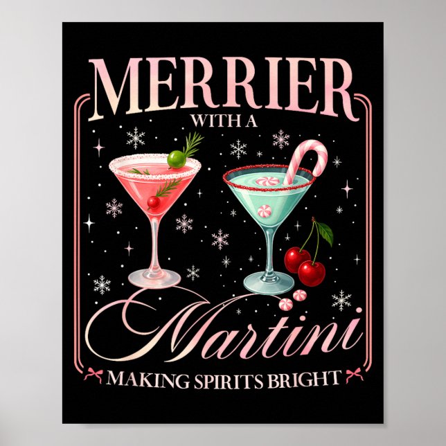 Funny Merrier With A Martini Bachelorette Merry Ch Poster (Front)