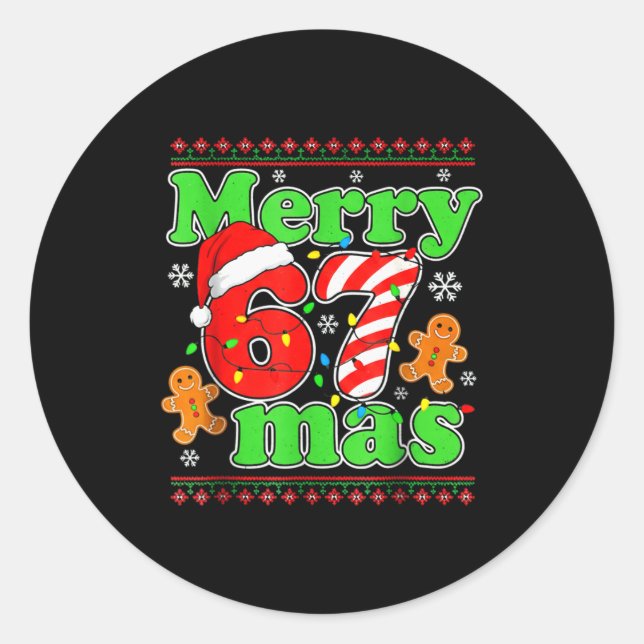 Funny Merry 67 Mas Christmas Holiday Women Kids Xm Classic Round Sticker (Front)