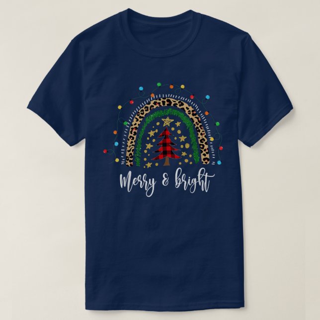 Funny Merry and Bright Christmas Boho Rainbow Ligh T-Shirt (Design Front)