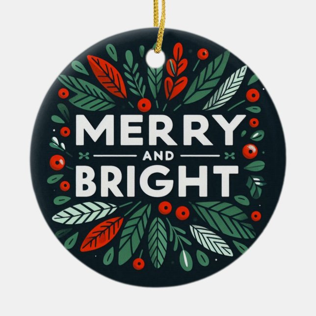 Funny Merry and Bright Drunk Joke Ceramic Ornament (Front)