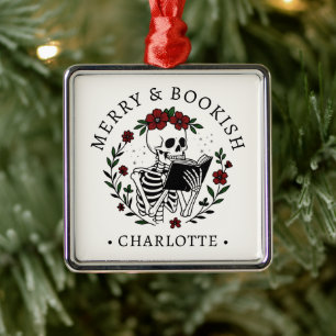 Funny Merry & Bookish Quote Personalized Christmas Metal Ornament