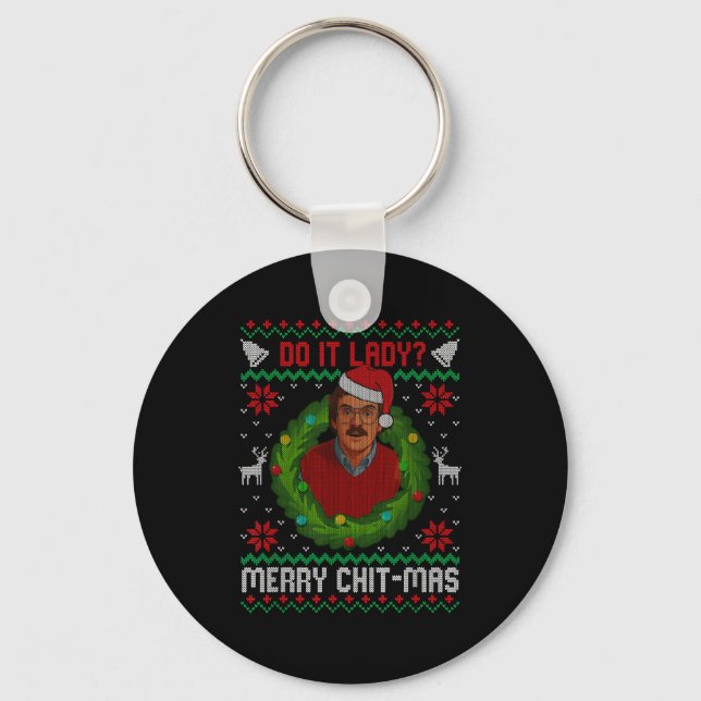 Funny Merry Chit-mas Ugly Christmas Sweater  Keychain (Front)