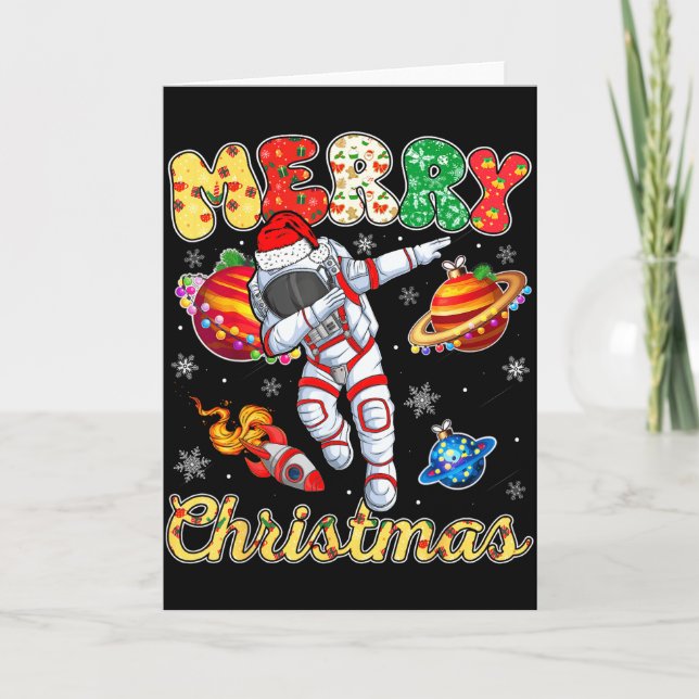 Funny Merry Christmas Astronaut Dabbing Space Snow Card (Front)