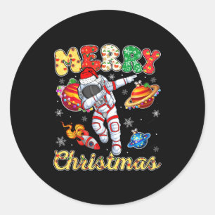 Funny Merry Christmas Astronaut Dabbing Space Snow Classic Round Sticker