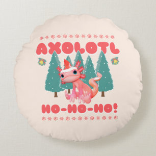 Funny Merry Christmas Axolotl Ho-Ho-Ho! Round Pillow