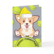 Funny Merry Christmas Card – Dog with Tennis Ball