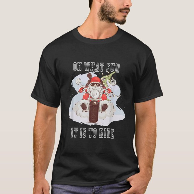 Funny Merry Christmas Cool Santa Riding A Motorcyc T-Shirt (Front)