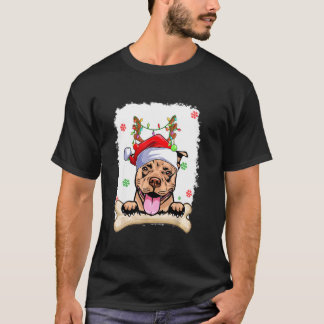 Funny Merry Christmas Cute Santa Pitbull Xmas Ligh T-Shirt