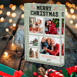 Funny Merry Christmas Green 5 Photo Family Xmas Block
