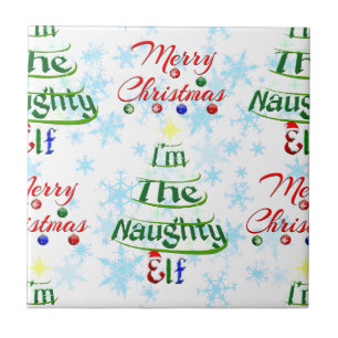 Funny Merry Christmas Holiday Naughty Elf Tile