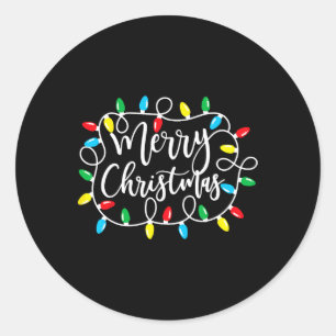Funny Merry Christmas Lights Xmas Family Men Women Classic Round Sticker