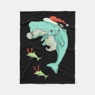 Funny Merry Christmas Ocean Whale Santa Claus  Fleece Blanket