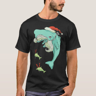 Funny Merry Christmas Ocean Whale Santa Claus  T-Shirt