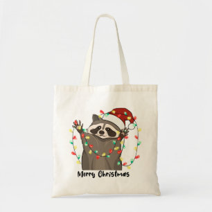 Funny Merry Christmas Raccoon Tote Bag