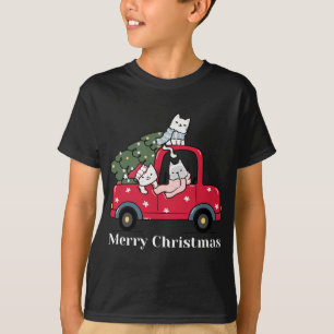 Funny Merry Christmas Red Truck Cat T-Shirt
