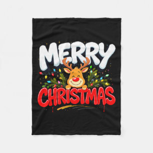 Funny Merry Christmas Reindeer Xmas Family Men &am Fleece Blanket