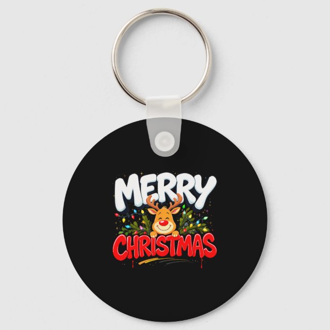 Funny Merry Christmas Reindeer Xmas Family Men &am Keychain (Front)