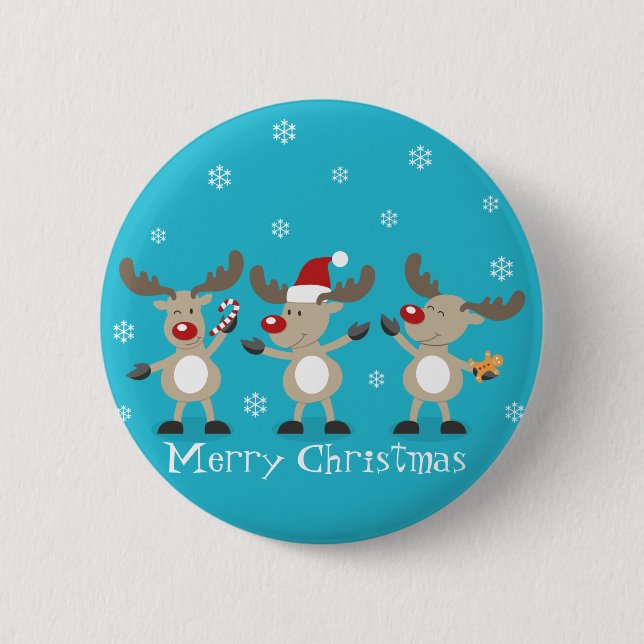 Funny Merry Christmas Reindeers 2 Inch Round Button (Front)
