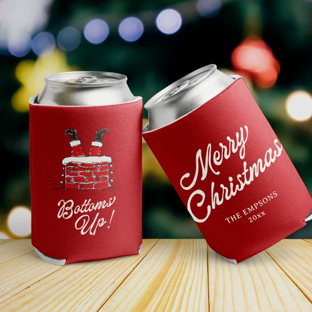 Funny Merry Christmas Santa Bottoms Up Friendmas Can Cooler (Creator Uploaded)