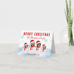 Funny Merry Christmas Snowman Family Photo Holiday Card