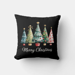 Funny Merry Christmas Trees Bow Santa Family Essen Throw Pillow