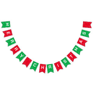 Funny merry Christmas Winter red and green Holiday Bunting Flags