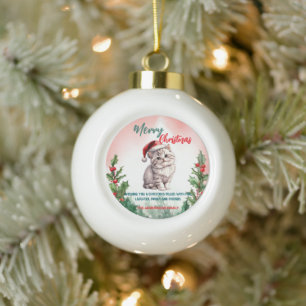 Funny Merry Christmas Wreath Cute Cat kitten Ceramic Ball Christmas Ornament
