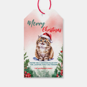 Funny Merry Christmas Wreath Cute Cat kitten Gift Tags